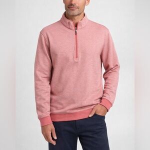 Bugatchi Houndstooth Quarter Zip Pullover Salmon Cotton Blend Sweater L